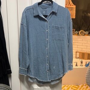 aerie Washed Blue Button-Front Gauze Shirt